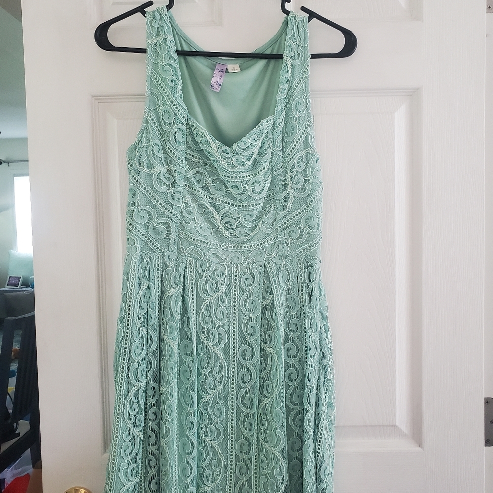 Alya, S, Mint A Line Lace Dress